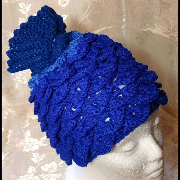 Crochet Mermaid Messy Bun Beanie Handcrafted Blue - Picture 1 of 6